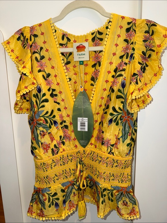 FARM Rio Tops - FARM Rio Yellow Floral Smocked Peplum Blouse